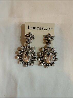 Francesca's Collections Silver-Tone Crystal Teardrop & Pearl Chandelier Earrings